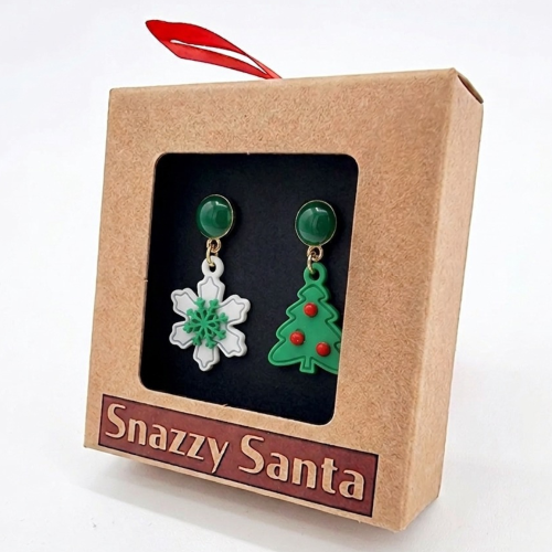 Pendientes Navideños Verdes Árbol y Copo de Nieve