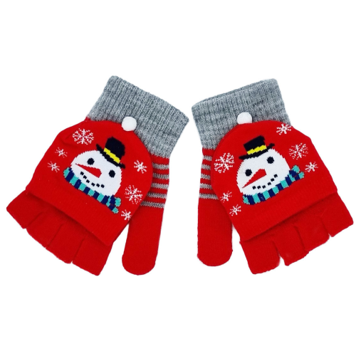 Guantes Ajustables Rojos con Muñecos de Nieve