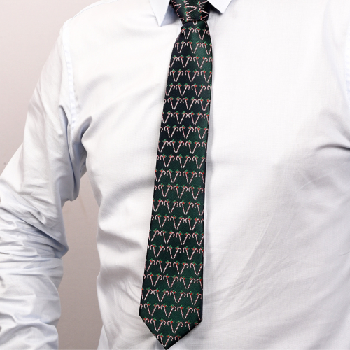 Corbata Navideña Azul con Bastones de Caramelo
