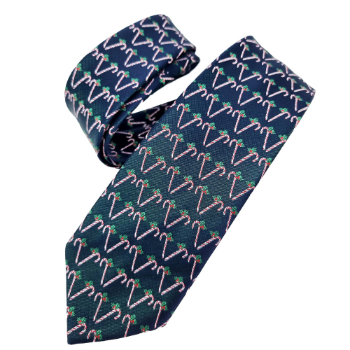 Corbata Navideña Azul con Bastones de Caramelo