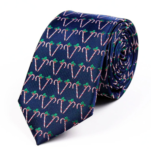 Corbata Navideña Azul con Bastones de Caramelo