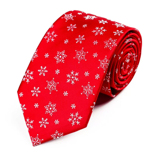 Corbata Navideña Roja con Copos de Nieve