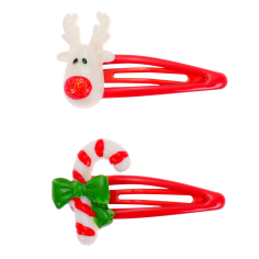 Horquillas Navideñas Reno Rudolph y Bastón de Caramelo