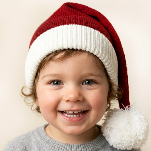 Gorro Navideño de Bebé de Punto Rojo