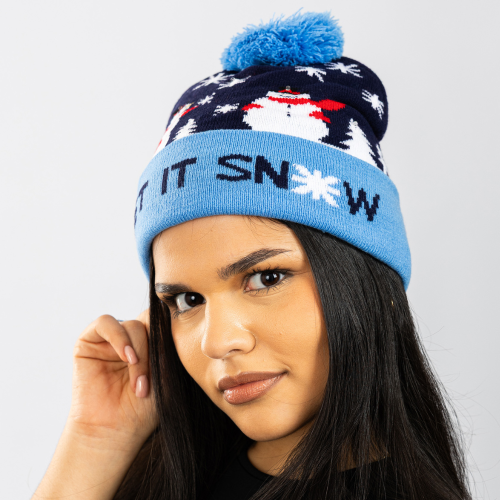 Gorro Azul Navideño con Luces LED Parpadeantes