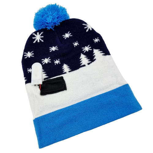 Gorro Azul Navideño con Luces LED Parpadeantes