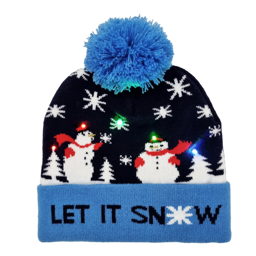 Gorro Azul Navideño con Luces LED Parpadeantes