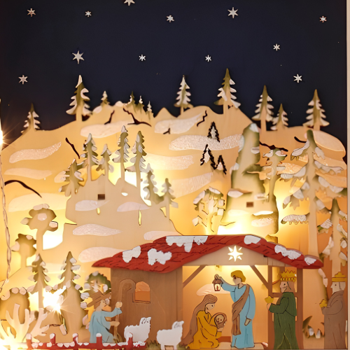Calendario de Adviento de Madera con Belén y Cajones Rellenables