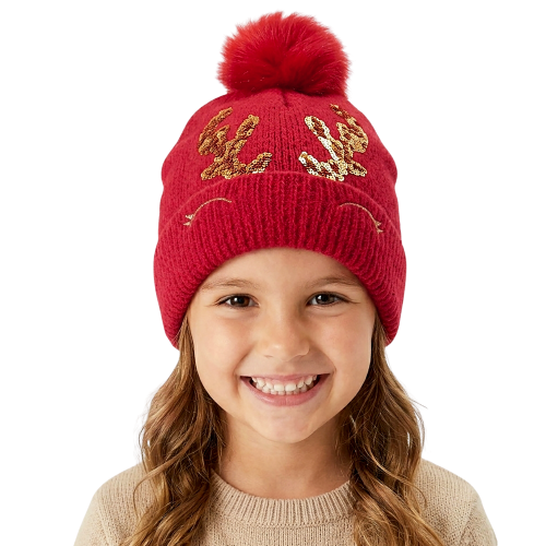 Gorro Infantil de Punto Rojo con Pompón de Pelo