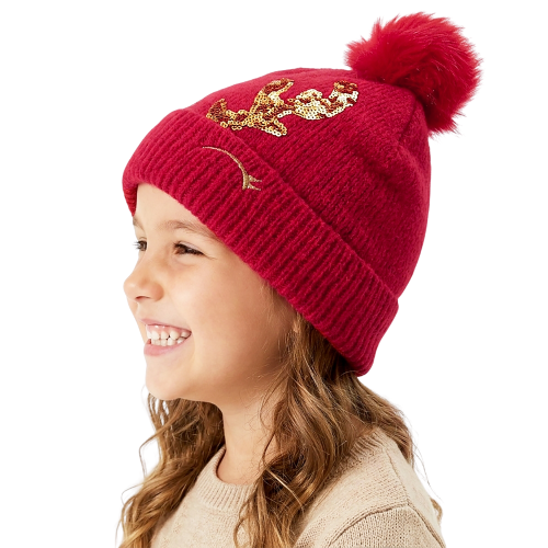 Gorro Infantil de Punto Rojo con Pompón de Pelo