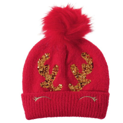 Gorro Infantil de Punto Rojo con Pompón de Pelo