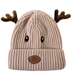 Gorro de Punto Infantil Beige con Reno