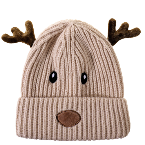 Gorro de Punto Infantil Beige con Reno