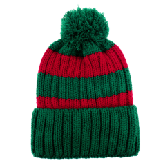 Gorro tipo beanie: rayas rojas y verdes