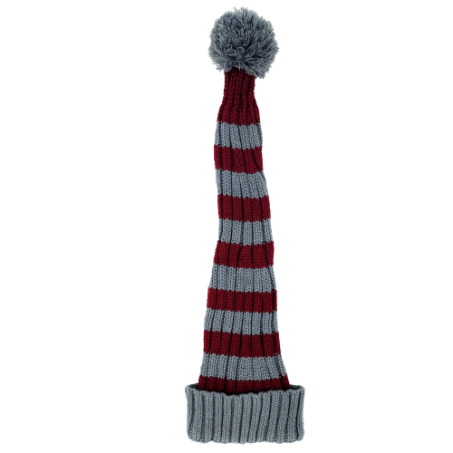 Gorro de Punto a Rayas Rojo Oscuro y Gris