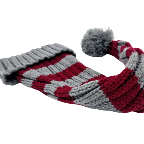 Gorro de Punto a Rayas Rojo Oscuro y Gris