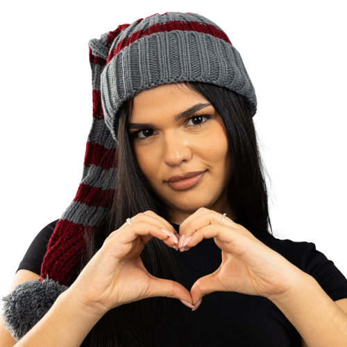 Gorro de Punto a Rayas Rojo Oscuro y Gris