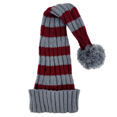 Gorro de Punto a Rayas Rojo Oscuro y Gris