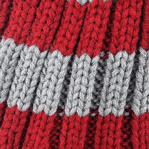 Gorro de Punto a Rayas Rojo Oscuro y Gris