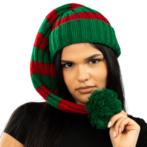 Gorro de Punto a Rayas Rojas y Verdes