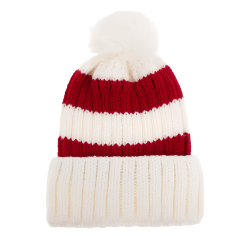 Gorro tipo beanie a rayas rojas y blancas