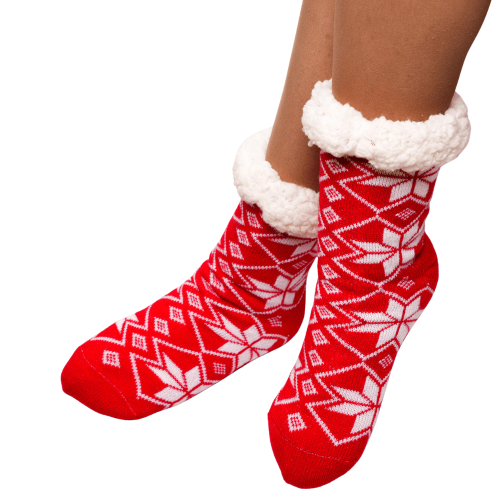 Calcetines Navideños Rojos con Copos de Nieve para Adultos