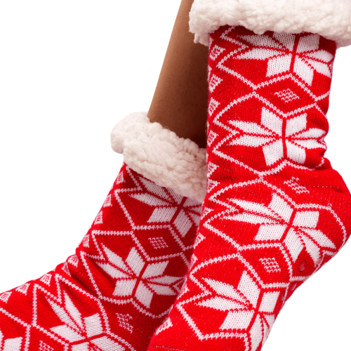 Calcetines Navideños Rojos con Copos de Nieve para Adultos