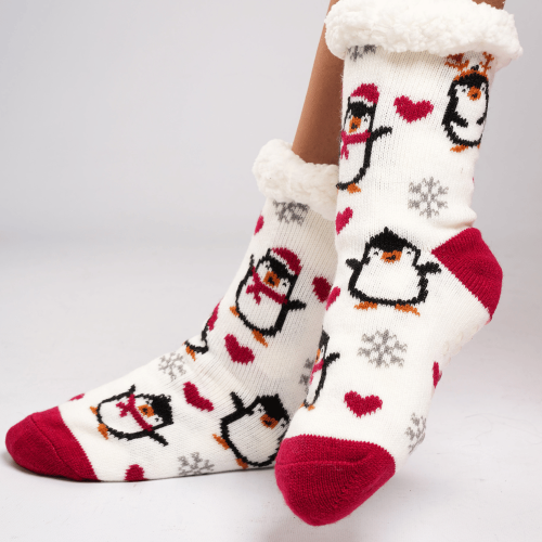 Calcetines Térmicos Blancos con Pingüinos para Adultos