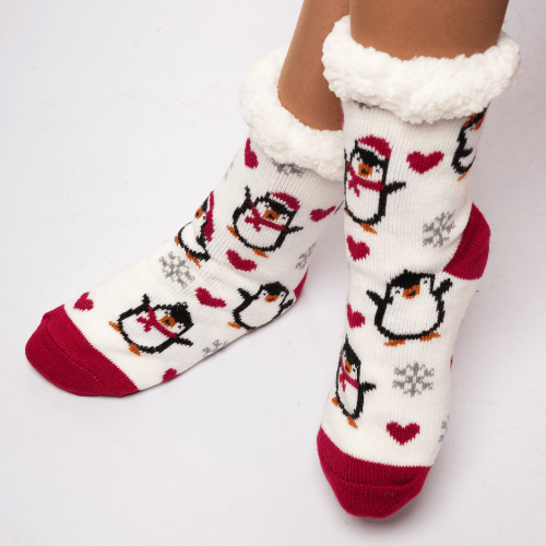 Calcetines Térmicos Blancos con Pingüinos para Adultos