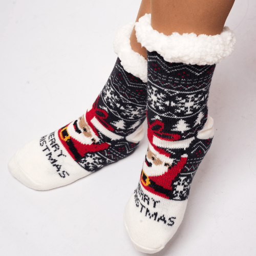 Calcetines Térmicos Navideños Azul con Papá Noel para Adultos