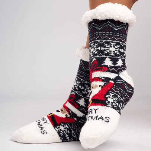 Calcetines Térmicos Navideños Azul con Papá Noel para Adultos
