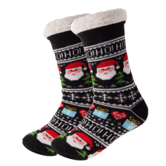 Calcetines Térmicos Navideños Negros con Papá Noel y Regalos para Adultos