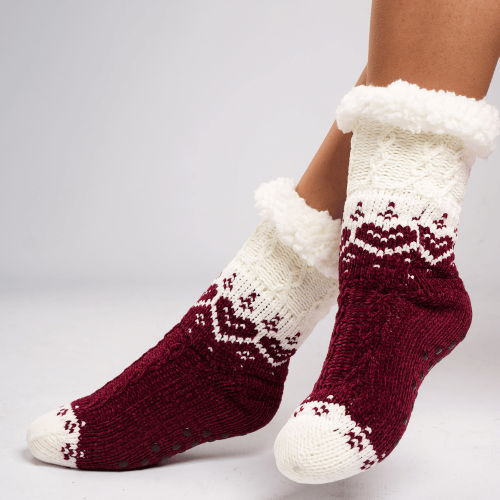 Weihnachtliche Thermosocken in Bordeaux und Weiß für Erwachsene