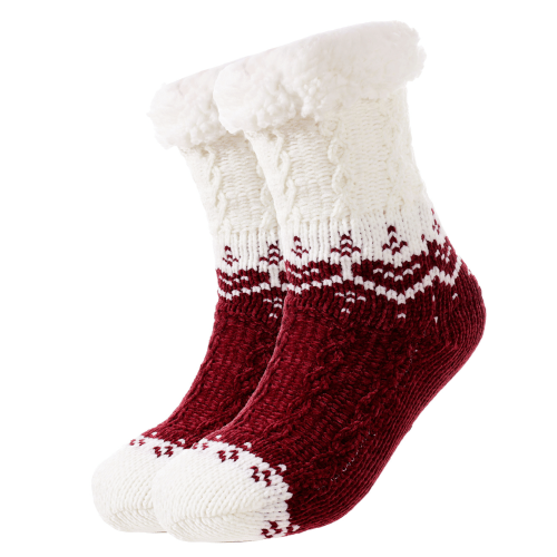 Weihnachtliche Thermosocken in Bordeaux und Weiß für Erwachsene