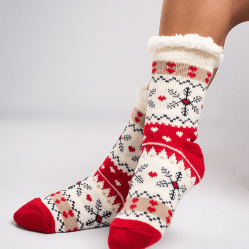 White and Red Christmas Thermal Socks for Adults