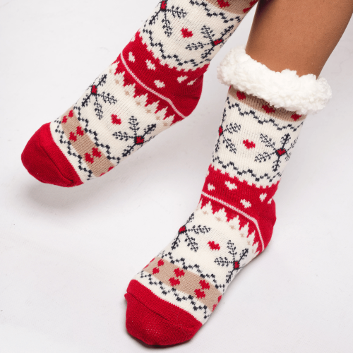 White and Red Christmas Thermal Socks for Adults
