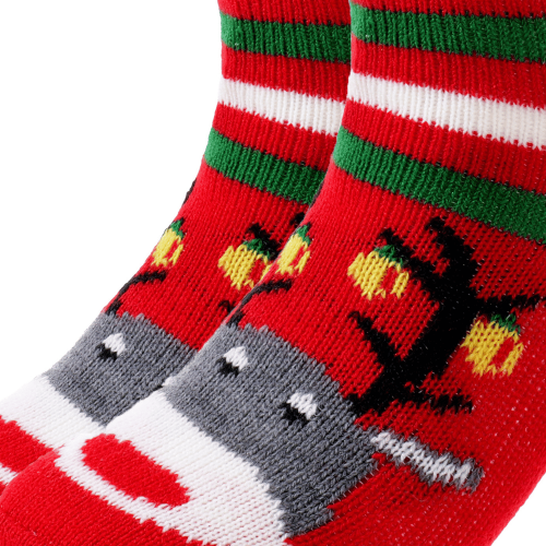 Red socks with Rudolph for adults and children