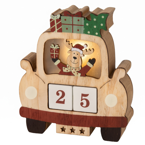 Calendario de Adviento de Madera con Luz - Coche con Reno