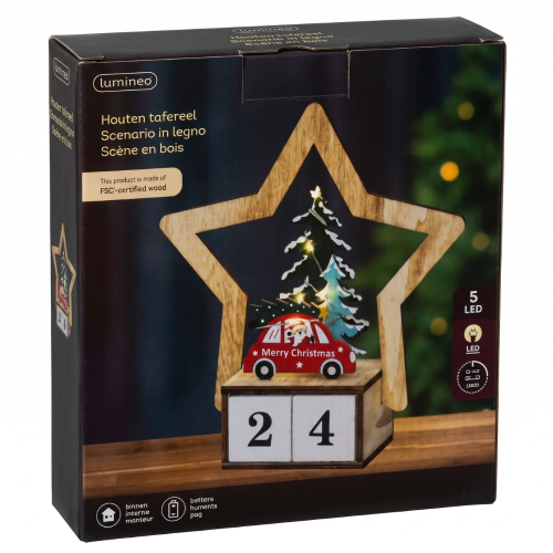 Calendario de Adviento de Madera con Estrella LED