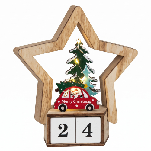 Calendario de Adviento de Madera con Estrella LED