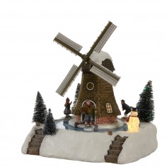 Windmill with ice skating pond white - l24xw24xh28cm
