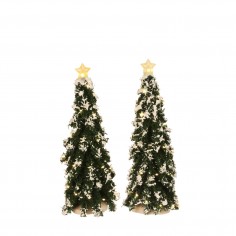 Snowy Conifer with lights battery operated 2 pieces - h25xd9