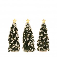 Snowy Conifer with lights battery operated 3 pieces - h22xd9