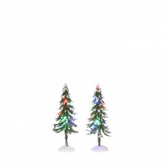 Snowy trees with multicolour light 2 pieces battery operated