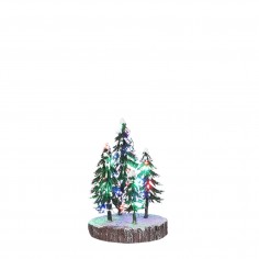 4 Snowy trees on base with multicolour light battery operate